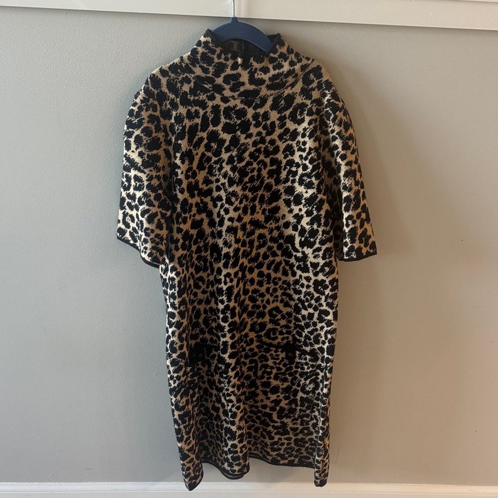 Anthropologie Black and Tan Animal Print Midi Dress